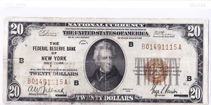 1929 $20 NEW YORK NY Federal Reserve Bank FRB Brown National Currency - Picture 1 of 2
