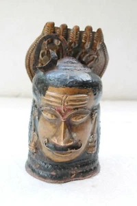 Antique Copper Tribal Lord Shiva Face Ling Snake Worshiped Idol Statue NH6015 - Picture 1 of 12