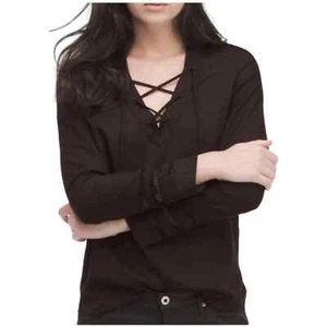 AG Adriano Goldschmied Bliss Lace Inset Lace Up Top Black XS EUC - Picture 1 of 11