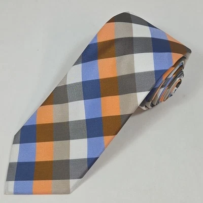 Галстук CHAPS XL синий оранжевый белый серый клетчатый клетчатый галстук 62 дюйма x 3,25 дюйма удлиненный - Изображение 1 из 4