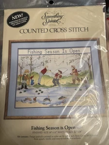 Kit punto croce vintage Candamar qualcosa di speciale contato stagione di pesca è aperto - Foto 1 di 4