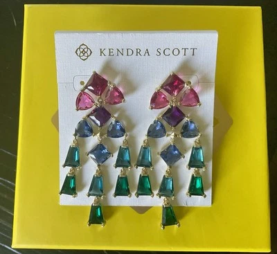 全新带盒 Kendra Scott-Blair 声明耳环(黄金和混合珠宝水晶)- 出售 — 第 1/4 张图片