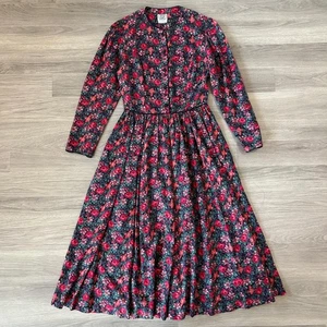 Laura Ashley Dress Womens UK12 Floral Summer Cottage Core Midi 90s UK Wool Blend - Picture 1 of 11