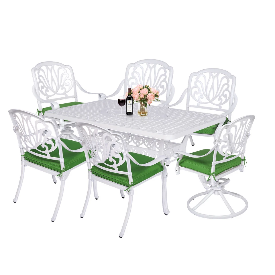 Juego de comedor de patio exterior de 7 piezas con 4 estacionarios, 2 sillas basculantes giratorias, 1 mesa Foto 1 de 1