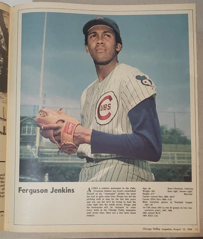 Rare 1969 Chicago Today Cubs Poster Newspaper Insert Ferguson Jenkins 11 x 13 EX Cover