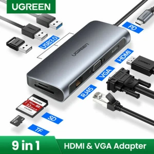 UGREEN 9-in-1 USB C Hub Adapter 3.1 PD RJ45 HDMI VGA Converter TF SD Card Reader - Picture 1 of 8