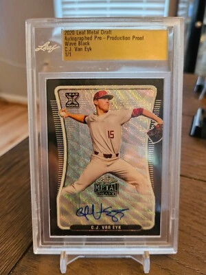 2020 LEAF METAL DRAFT CJ VAN EYK AUTO WAVE BLACK 1/1- 🔥💎 BLUE JAYS ROOKIE  - Image 1 of 2