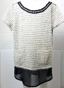 Princess Vera Wang Black Ecru Textured Top Size Small Sheer Pockets Chain Link - Picture 1 of 10