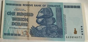 100 TRILLION ZIMBABWE BANK NOTES 2008 UNCIRCULATED (1 NOTE) - Picture 1 of 2