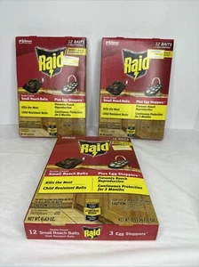 3 pk RAID Small Roach Bait Double Control - 36 Baits PLUS 9 Egg Stoppers - Picture 1 of 7
