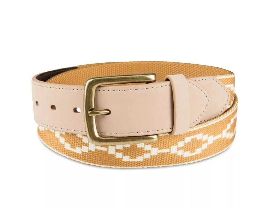 Sun + Stone Faux Leather printed fabric men's belt- Size L/XL (38-44)   GOLD - Image 1 of 4
