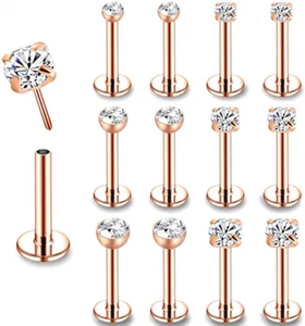 12Pcs/lot 16G Stainless Steel Lip Studs 2-4mm CZ Labret Lip Piercing Jewelry - Picture 1 of 25