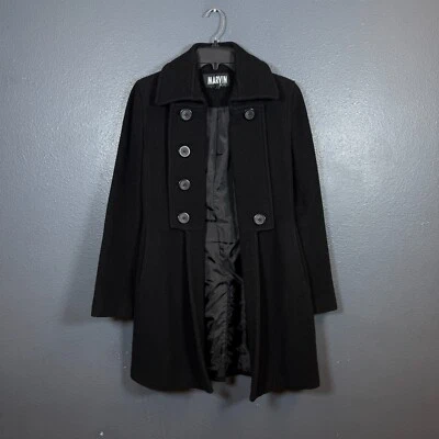 Marvin Richards S Mujer Abrigo Lana Negro Chaqueta Vintage Foto 1 de 4