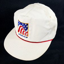 Vintage Boeing Snapback Hat Cap White Rope Embroidered Flag Made in USA Clean
