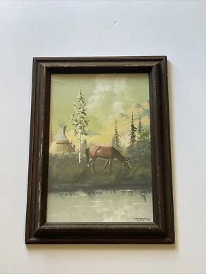 Vintage Indian Painting Tribal White Buffalo Listed American Landscape KIOWA - Image 1 of 4