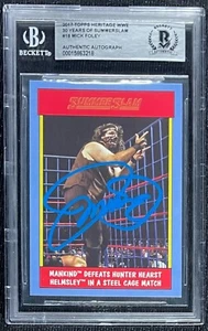 MANKIND MICK FOLEY SIGNED 2017 WWE TOPPS HERITAGE#18 BECKETT AUTHENTIC 218 - Picture 1 of 2