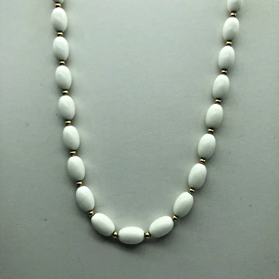 Awesome Monet Small White Beaded Necklace Gold Tone Spacers 16" Choker Nice - Image 1 of 4