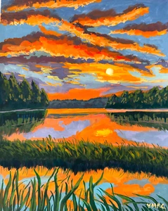 Original Landscape Painting Signed Sunset Marsh Stylish Collectible Wall Art - Picture 1 of 3