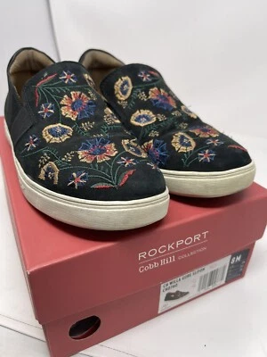 Rockport COBB HILL BLACK FLORAL EMBROIDERED SHOES Sz 8 WILLA GORE SLIP ON As Is - Image 1 of 4