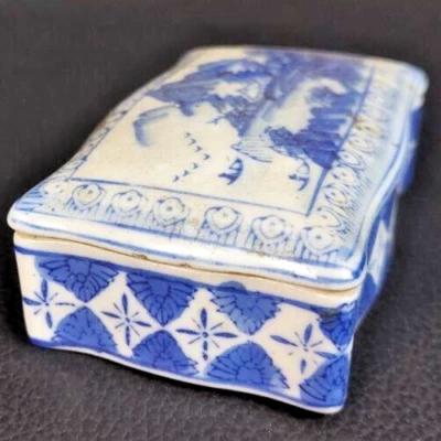 Винтажная фарфоровая коробка синий и белый - Изображение 1 из 4