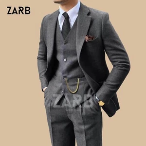 Traje de 3 piezas de tweed gris para hombre Peaky Blinders vintage personalizado traje de boda - Imagen 1 de 5