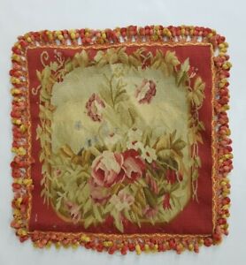 Vintage Needlework Hand Embroidered Aubusson Flowers Cushion Cover 51X48cm