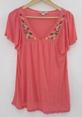 Camisa Bordada Coral Brillante América De Colección Talla M Boho Flutter Slv Festival Foto 1 de 4