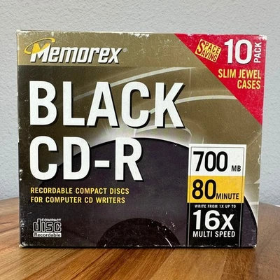Memorex Black Recordable CD-R 700 mb 80 min 1x-16x Speed 10 Pack Slim Jewel - Image 1 of 4