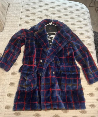 SS19 SUPREME Abrigo Jean Paul Gaultier Doble Pecho Cuadros Piel Sintética Azul L Nuevo sin Etiquetas Foto 1 de 4