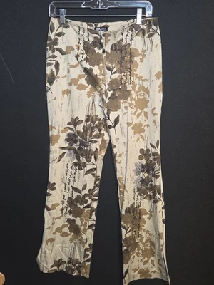Woman's INC Stretch Brown And Beige Floral Print Capris  Size 8 - Image 1 of 4