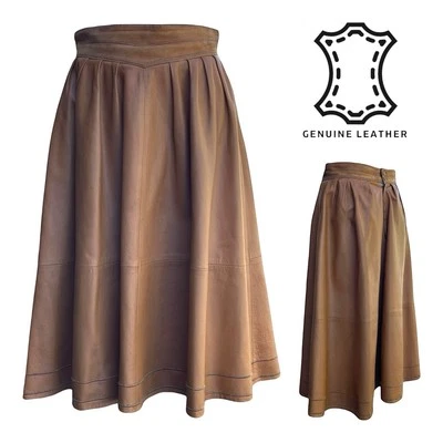 Falda midi vintage años 60 70 para mujer S M cuero genuino suave calce y acampanada forrada Foto 1 de 4