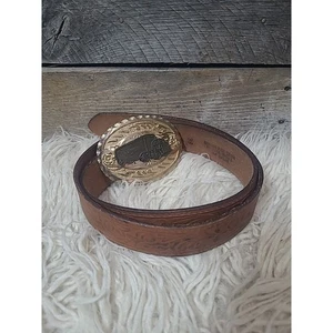 Semi Truck Trucker Gold Buckle Genuine Full Grain Cowhide Bridle Leather Belt - Picture 1 of 6