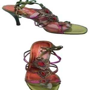 Donald Pliner Copper Metallic Strappy Leather Shoe Sandal New Gem Stone $265 NWT - Picture 1 of 7