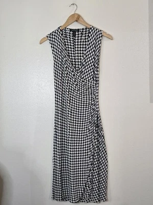 Vestido envolvente Lauren Ralph Lauren para mujer talla pequeña negro blanco pata de gallo ajustado Foto 1 de 4