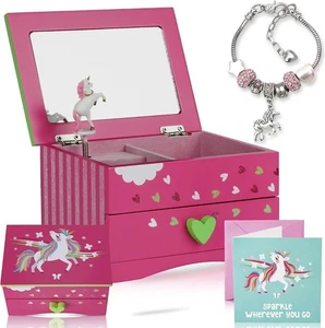Pink Unicorn Musical jewellery box AR Experience Adjustable Bracelet Inside GIFT - Picture 1 of 7