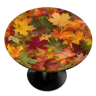 Maple Leaves Yellow Autumn Fitted Tablecloth,Elastic Edge Grey 48" (Round) D-4 - Image 1 of 4