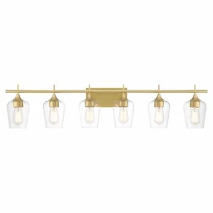 6 Light Dimmable Vanity Gold Farmhouse Rustic Glass Metal Includes Hardware - Picture 1 of 4