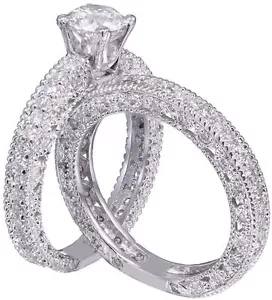Anello di fidanzamento e fascia GIA I-SI1 oro bianco 14 carati taglio grosso diamante deco 1,70 ctw - Foto 1 di 9