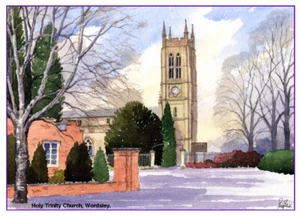 WORDSLEY STOURBRIDGE SANTA TRINITÀ CHIESA ARTISTI DIPINTO CARTOLINA NATALE 8"x 6" - Foto 1 di 2