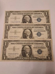 Billetes certificados de plata 1957, 57-A, 57-B de $1,00 (sello azul) - billetes bonitos - Imagen 1 de 2