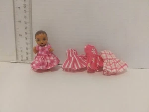 Doll Clothes made to fit b 3" size Baby b doll -Lot of 4 Dresses- K4 - Picture 1 of 2