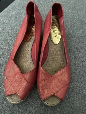 Lauren Ralph Lauren Cecilia Espadrille Wedge Sandal Shoes SZ 9.5 Linen Metallic - Image 1 of 4