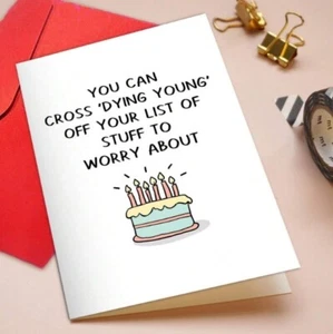 Greetings card fun funny dying young birthday cards cake candles bucket list new - Picture 1 of 3