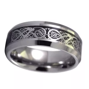 Tungsten Celtic Dragon Ring Black Wedding Band Viking Jewelry Sizes 6-15 - Picture 1 of 3
