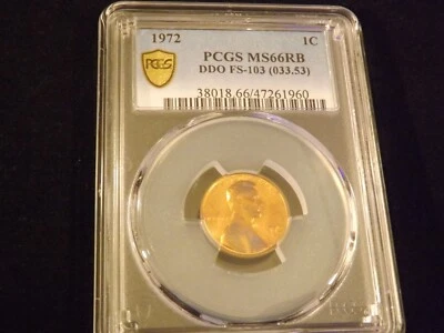 1972     One Cent   DDO        PCGS  MS 66 RB - Image 1 of 2