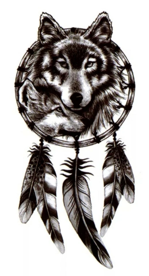 ROSIE'S TATTOO BOUTIQUE WOLF DREAMCATCHER Temporary Tattoo UK Body Art Black Animal Mens Womens Transfer