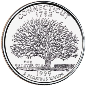πΊπΈ Quarter coin, USA 25 cents, Connecticut State Quarter, 1999 - Picture 1 of 2