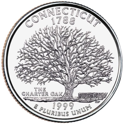 🇺🇸 Quarter coin, USA 25 cents, Connecticut State Quarter, 1999 - Image 1 of 2