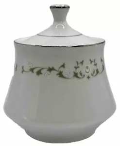 Vtg Sheffield Elegance 502 Sugar Bowl With Lid Fine China White Flowers Silver - Picture 1 of 12