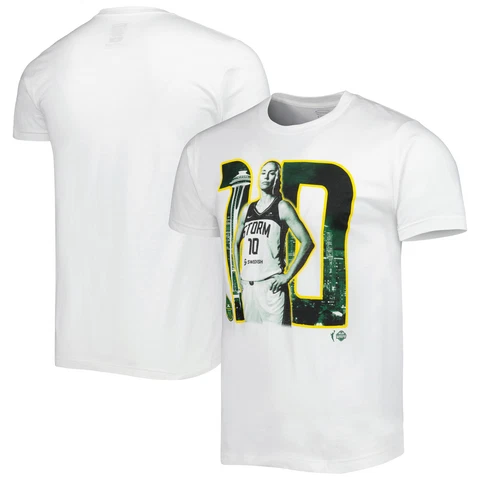 Unisex Stadium Essentials Sue Bird White Seattle Storm Player Skyline T-Shirt Cover